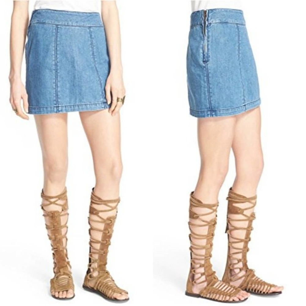 Free People Zip To It Denim Mini Jean Skirt